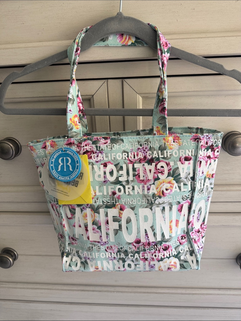 Robin Ruth California Floral Canvas Tote in Mint Green and Pink